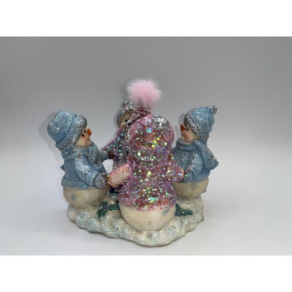 Vintage Four Pastel Pink Blue Snowmen & Pink Bottle Brush Tree Faux Fur OMG OOAK - Picture 16 of 16